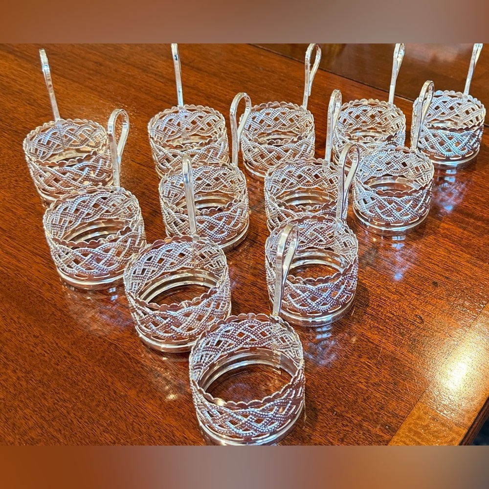 Intricate Silver color  Filigree tea Cup holder  - Set of 12